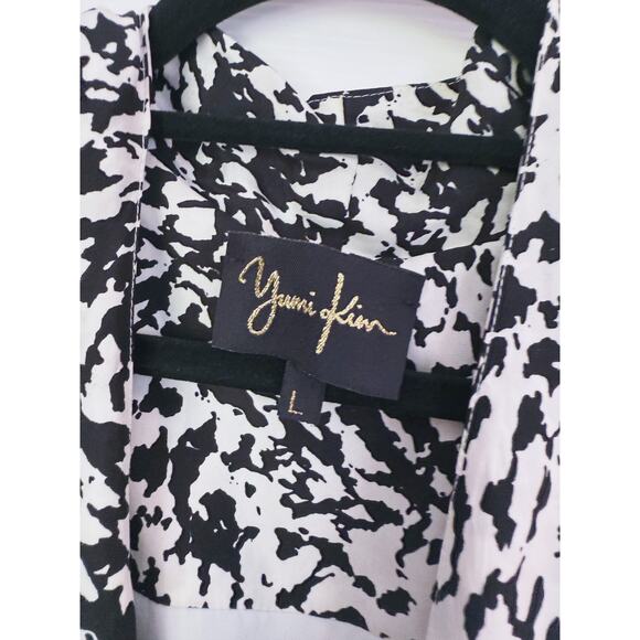 Yumi Kim Open Front Draped Silk Blazer Jacket Large Black White Corpcore Career - Picture 6 of 11